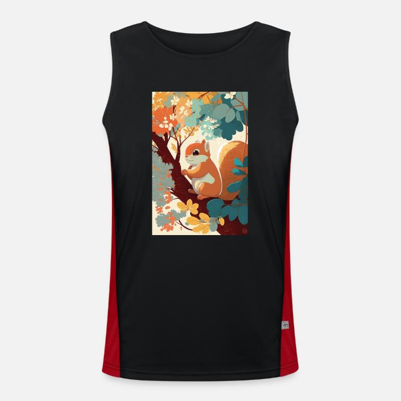 Cute squirrel on a branch surrounded by flowers Men's Functional Contrast Tank Top 