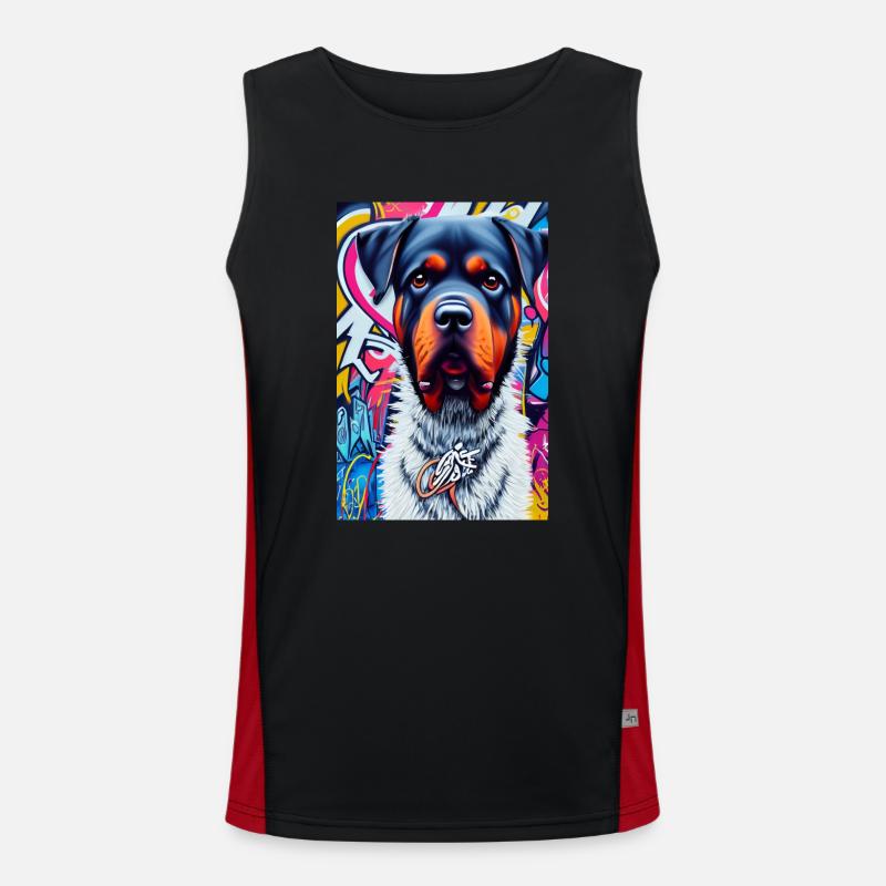 Chien rottweiler en manteau de fourrure devant les graffitis |Pop Art Débardeur respirant contrasté Homme 