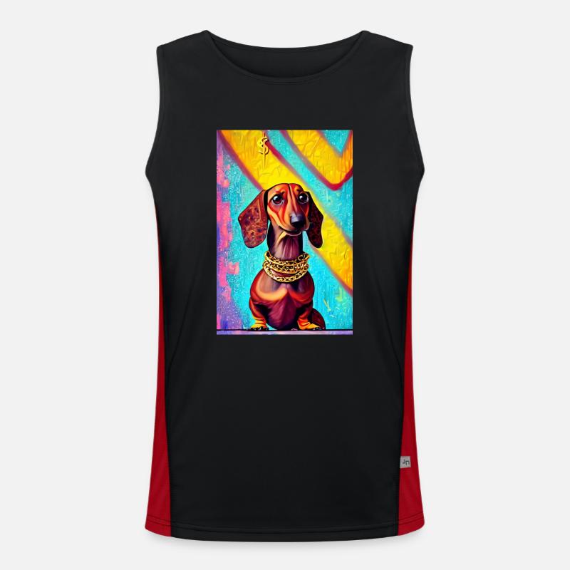 Modern Pop Art Print | Dachshund with Graffiti Colorful Men's Functional Contrast Tank Top 