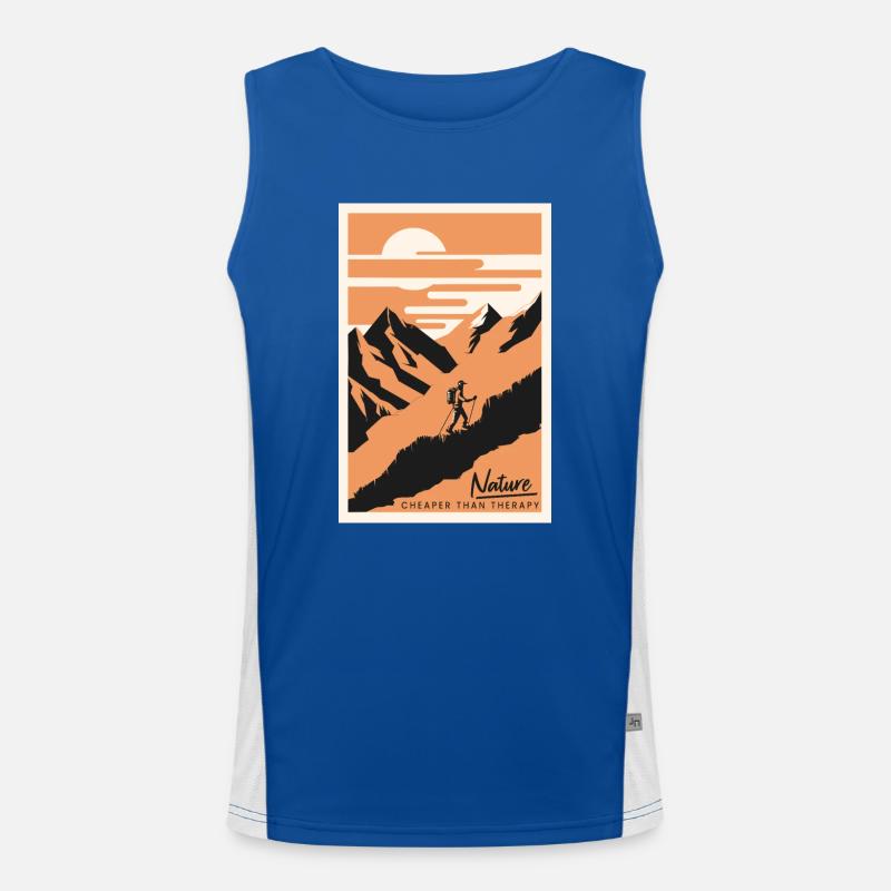 Nature Is Cheaper Than Therapy Mountains Hiking Men's Functional Contrast Tank Top 