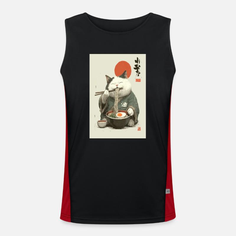 Samurai Cat Slurping Ramen - Men's Functional Contrast Tank Top  - black/red