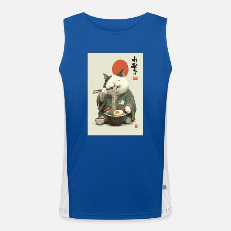 Samurai Cat Slurping Ramen Men's Functional Contrast Tank Top 