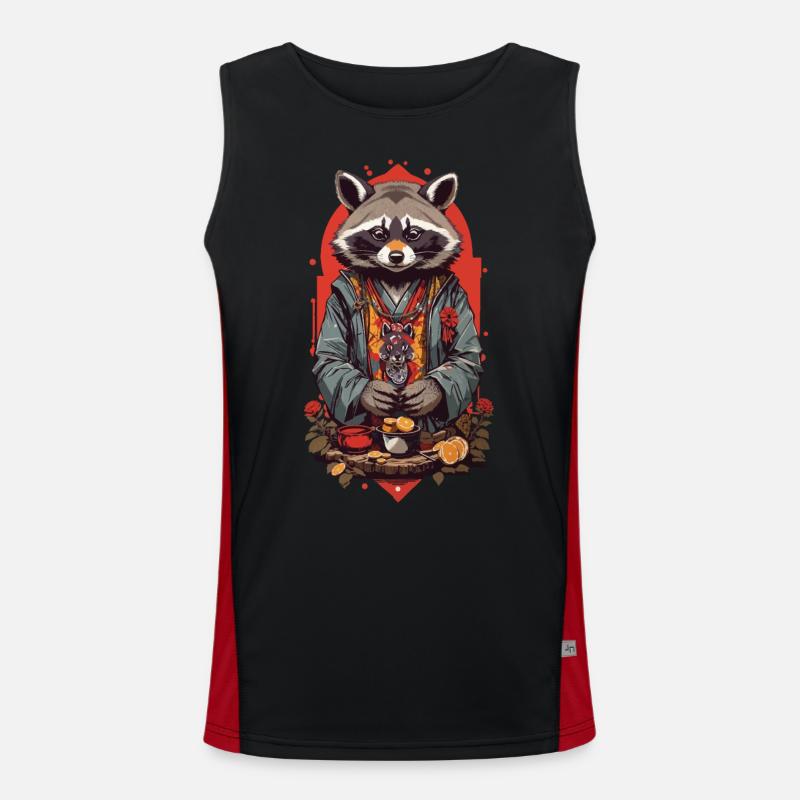 Glückbringender Waschbär Retro Japan Art Style Funktionelles Kontrast-Tank Top für Männer 