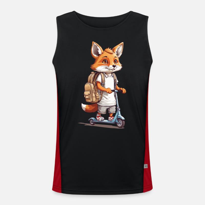 Schulweg Fuchs Einschulung Roller Abenteuer Design Funktionelles Kontrast-Tank Top für Männer 