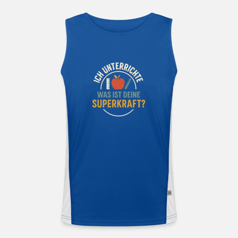 Lehrerin Superkraft Lehrer Spruch Schule Geschenk Funktionelles Kontrast-Tank Top für Männer 