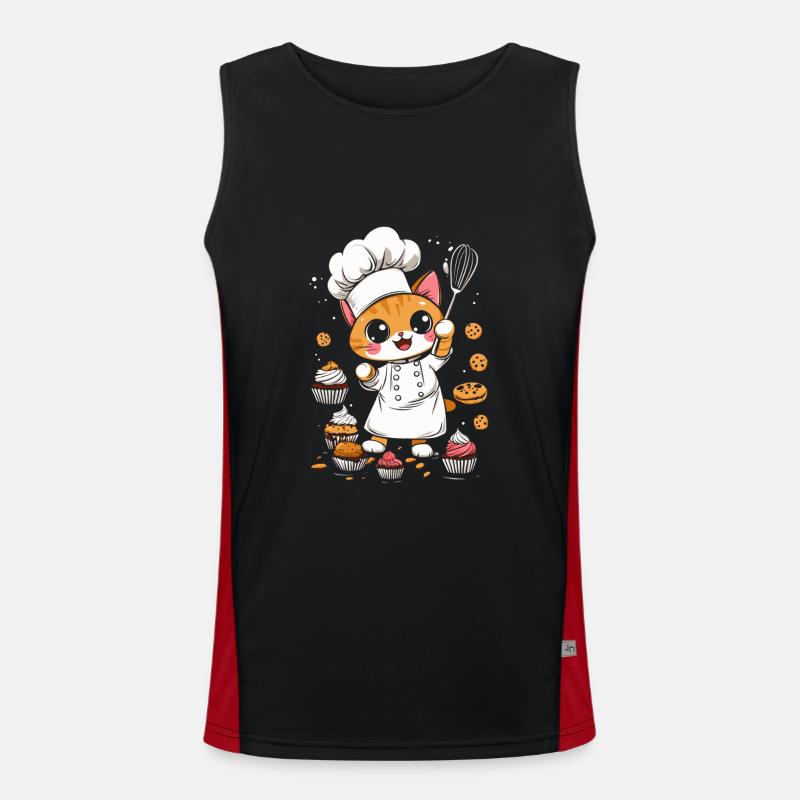Süße Katze Bäcker Kuchen Konditor Funktionelles Kontrast-Tank Top für Männer 
