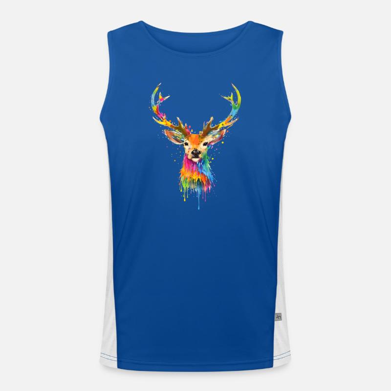 Bunter Hirsch – Graffiti Tierkunst Funktionelles Kontrast-Tank Top für Männer 