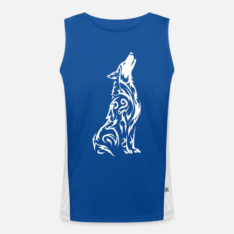 Wolf's Silhouette Tribal Pattern Men's Functional Contrast Tank Top 