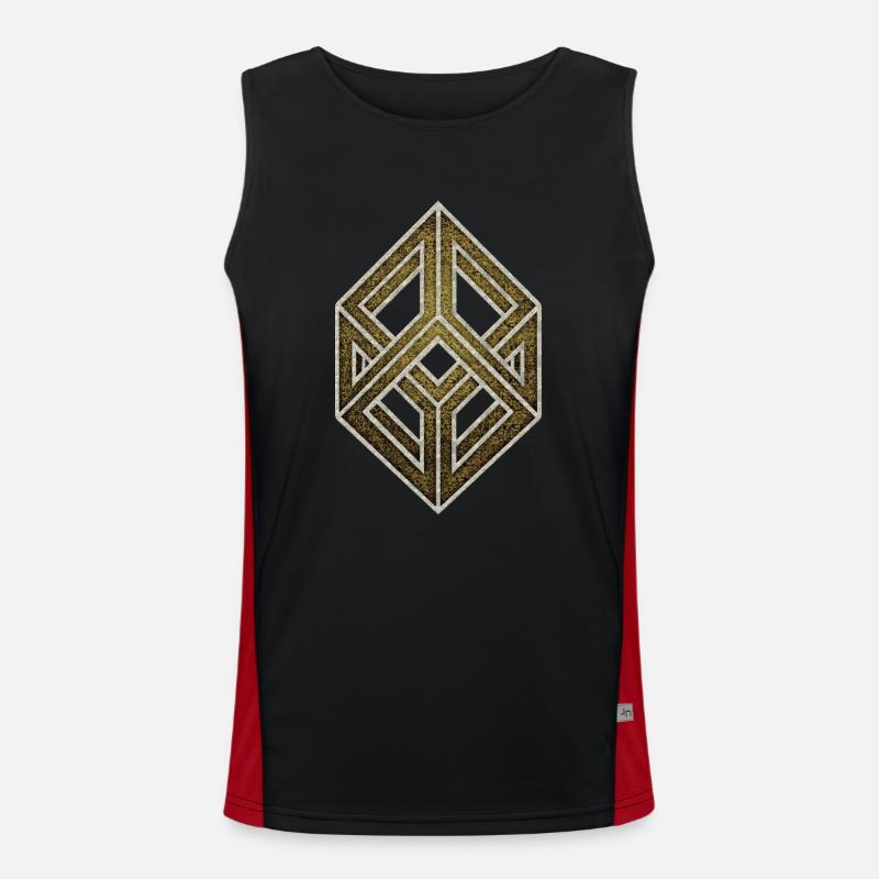 Optical illusion, cube, geometry, mathematics - Men's Functional Contrast Tank Top  - black/red