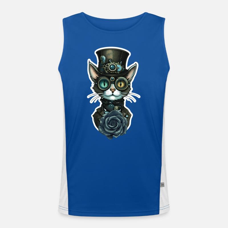 Chat Steampunk Rose Noire Gothique Débardeur respirant contrasté Homme 