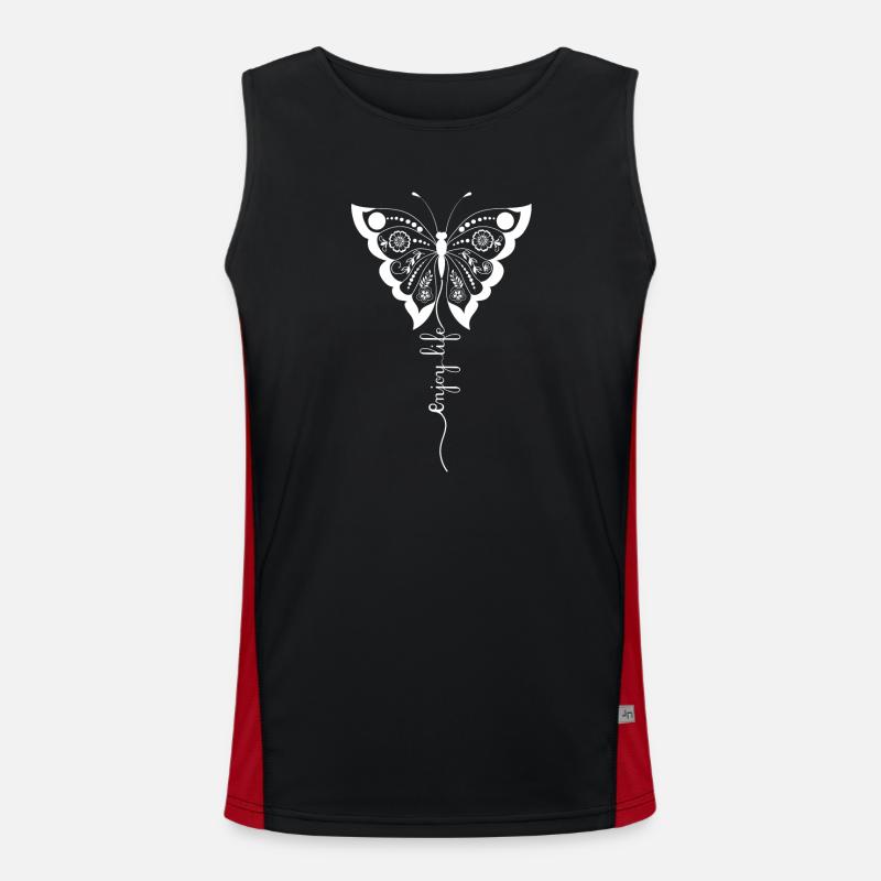 Floral Butterfly Script - Men's Functional Contrast Tank Top  - black/red
