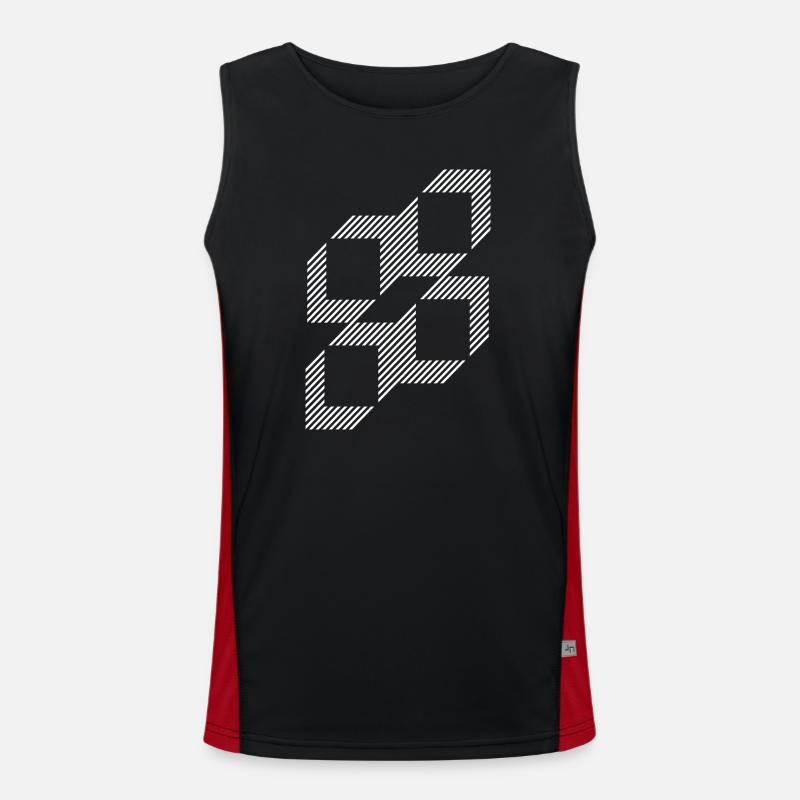 Geometric Stripe Squares Grid - Men's Functional Contrast Tank Top  - black/red