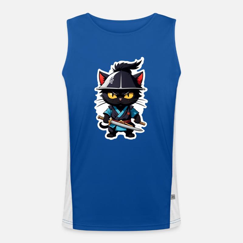 Ninja Katze - Samurai Kätzchen Funktionelles Kontrast-Tank Top für Männer 