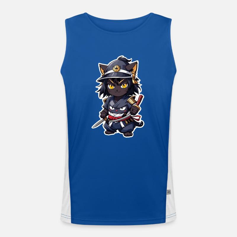 Ninja Katze - Samurai Kätzchen Funktionelles Kontrast-Tank Top für Männer 