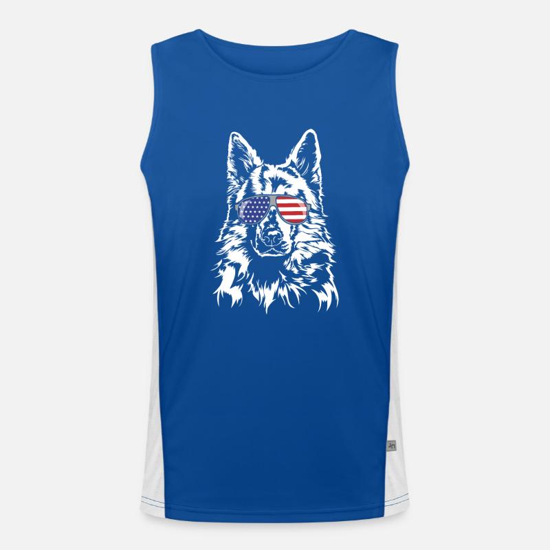 WEISSER SCHWEIZER SCHAEFERHUND Amerika Fahne Hunde Funktionelles Kontrast-Tank Top für Männer 