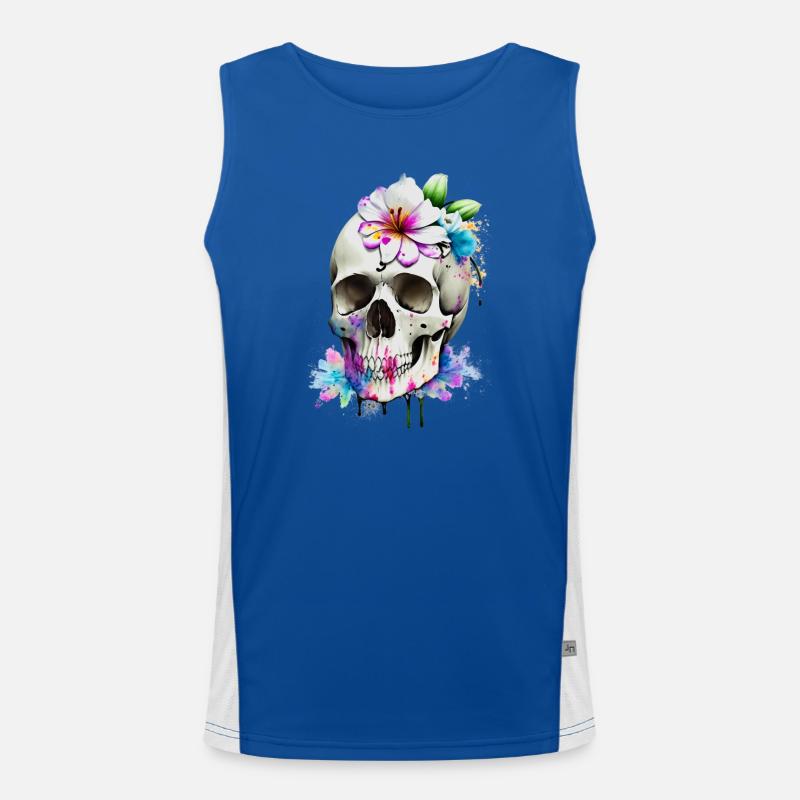 Schädel mit Lilien Funktionelles Kontrast-Tank Top für Männer 