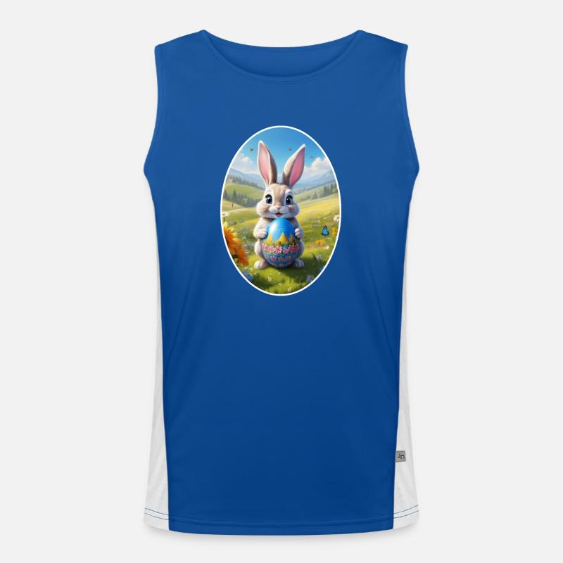 Easter Bunny with Egg, Oval Men's Functional Contrast Tank Top 