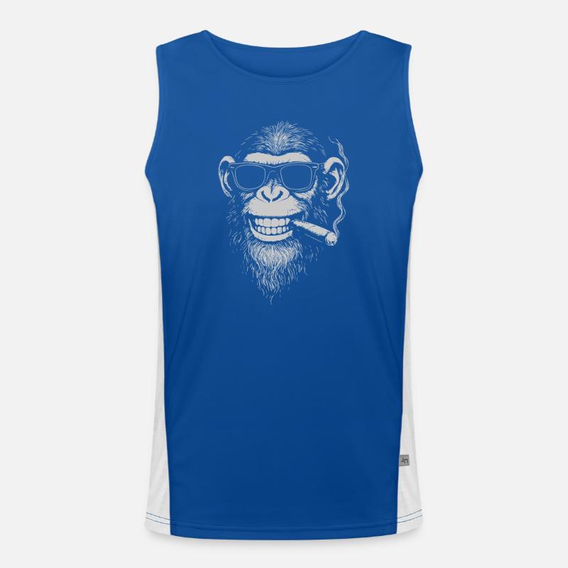 Lächelnder Affe mit Sonnenbrille Raucht eine Zigarre Funktionelles Kontrast-Tank Top für Männer 