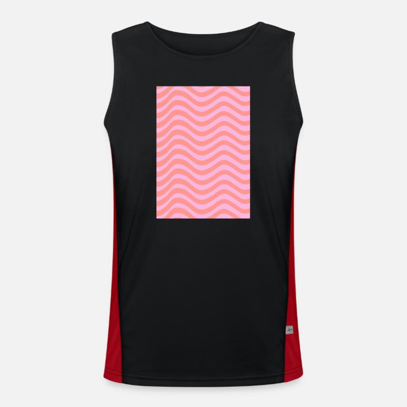Stripe Wave Pattern - Pink Customizable - Men's Functional Contrast Tank Top  - black/red