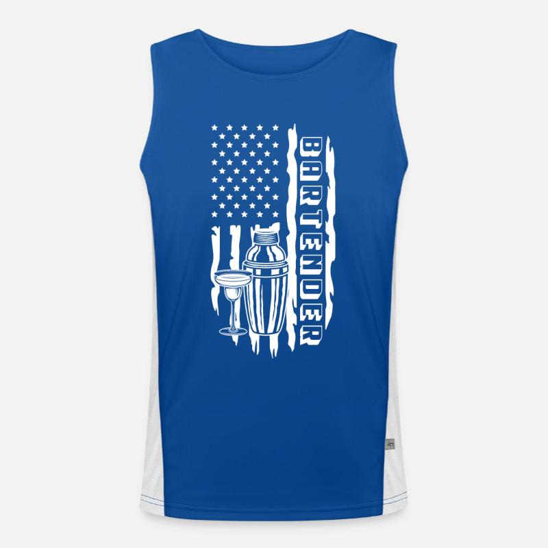 Bartender American Flag- Barkeeper Men's Functional Contrast Tank Top 