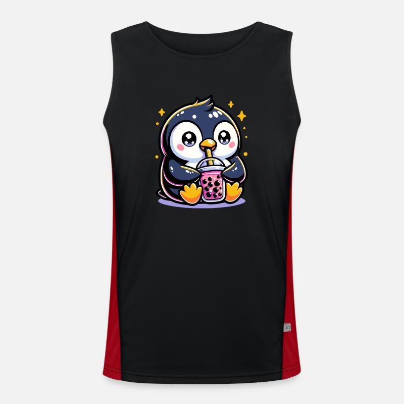 Bubble Tea Penguin Boba Tea Kawaii Geschenk Funktionelles Kontrast-Tank Top für Männer 