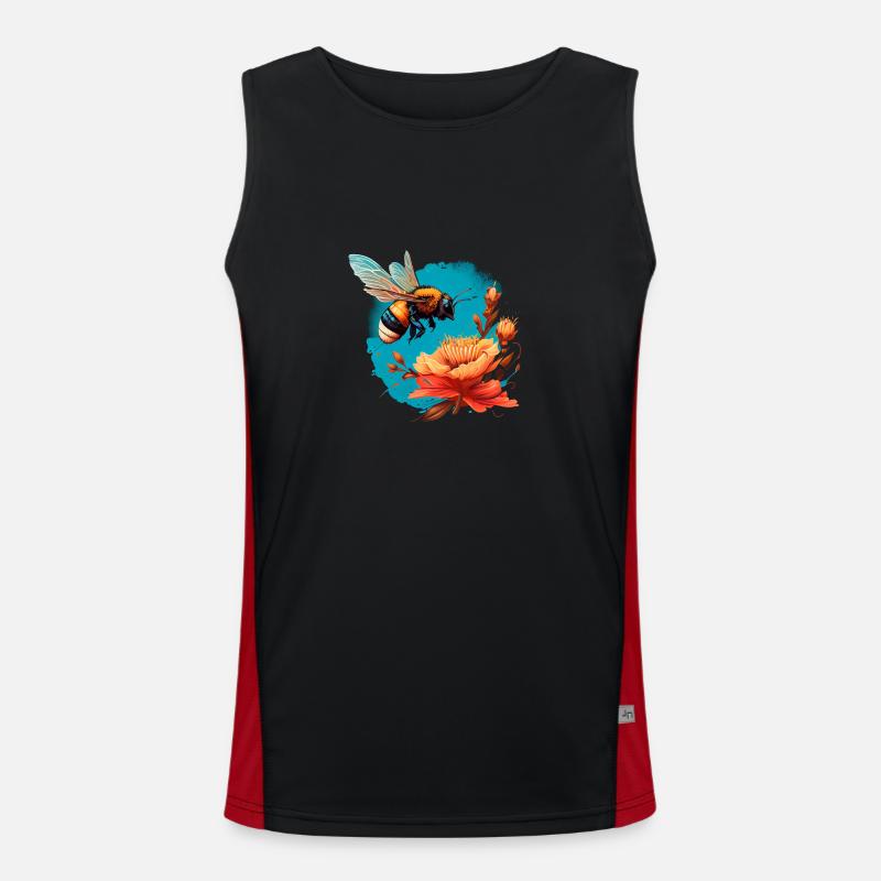 Cool Bee Motif with Great Flower Cartoon Comic Men's Functional Contrast Tank Top 