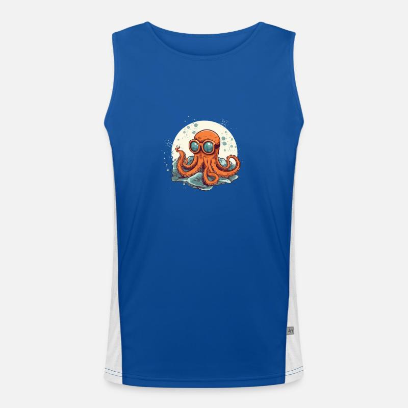 Nerdy Comic Oktopus mit Brille Funktionelles Kontrast-Tank Top für Männer 