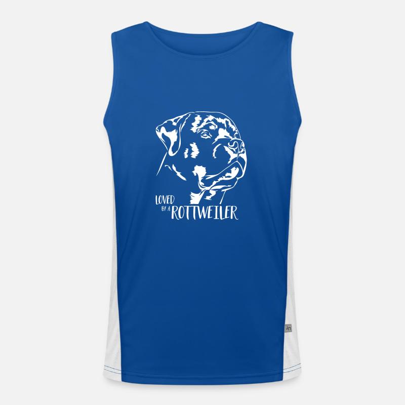 Loved by a Rottweiler Hunde Rottie Hundespruch Funktionelles Kontrast-Tank Top für Männer 