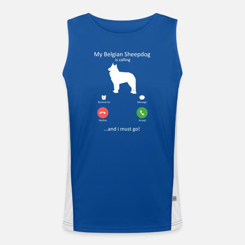 Belgian Sheepdog Is Calling Phone Screen Art Dog Men's Functional Contrast Tank Top 
