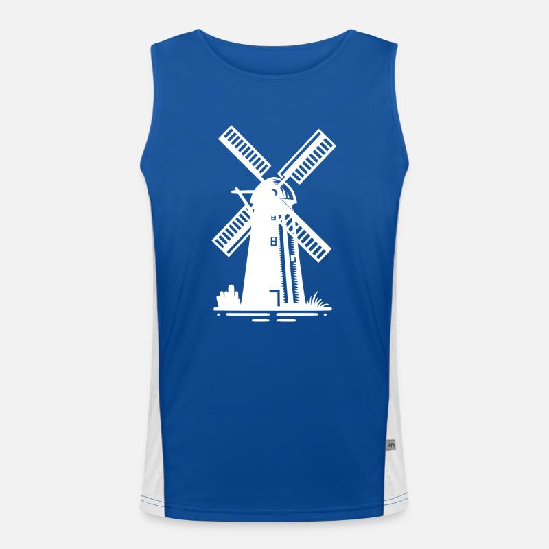 Dutch Grain Windmill for Wheat Flour Men's Functional Contrast Tank Top 