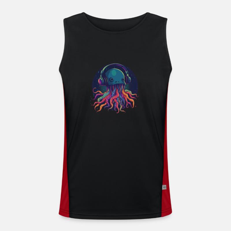 Techno Jellyfish - Coole Qualle mit Kopfhörern Funktionelles Kontrast-Tank Top für Männer 
