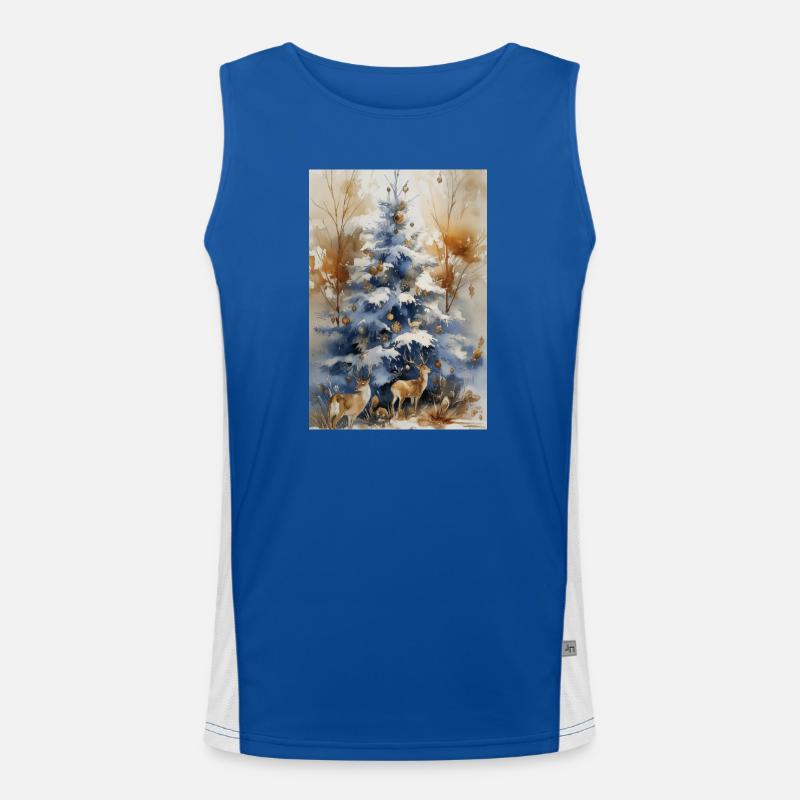 Blauer Weihnachtsbaum und Hirsch Funktionelles Kontrast-Tank Top für Männer 