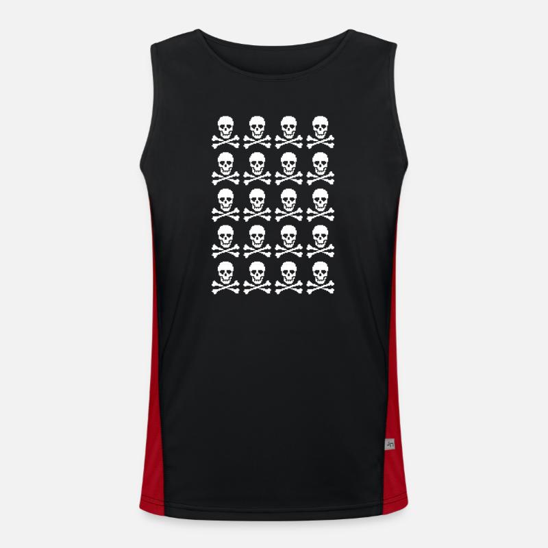 Skull & Crossbones Repeating Pattern - Men's Functional Contrast Tank Top  - black/red