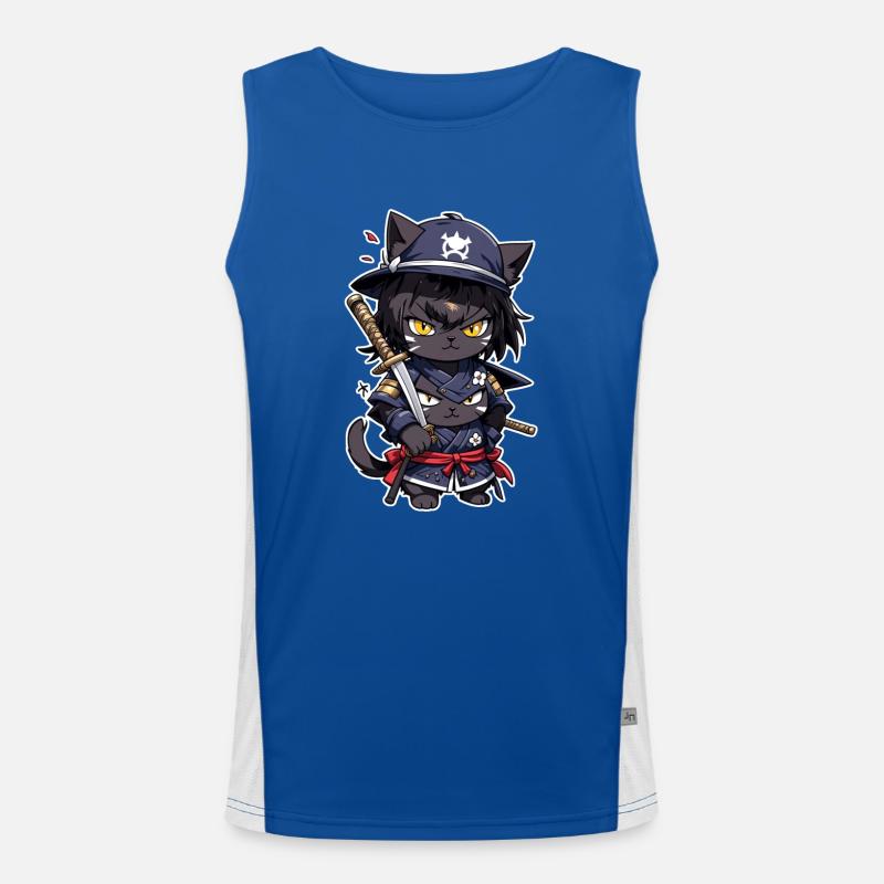 Ninja Katze - Samurai Kätzchen Funktionelles Kontrast-Tank Top für Männer 