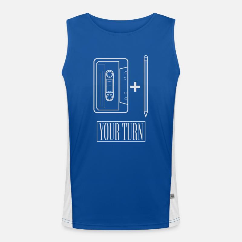 Retro Kassette plus Stift in weiß Funktionelles Kontrast-Tank Top für Männer 