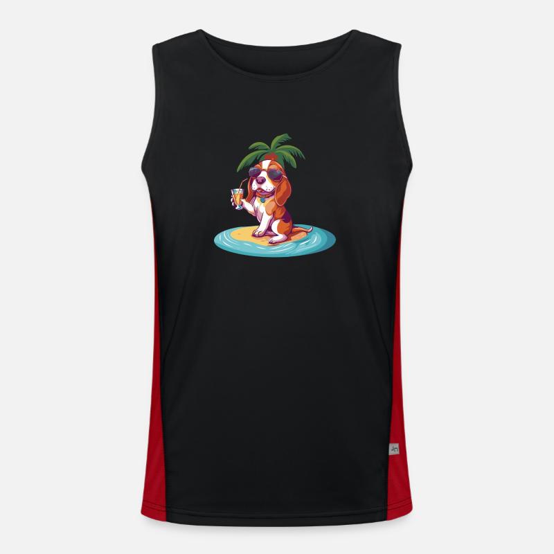 Beagle Dog Summer Beach Comic - Men's Functional Contrast Tank Top  - black/red