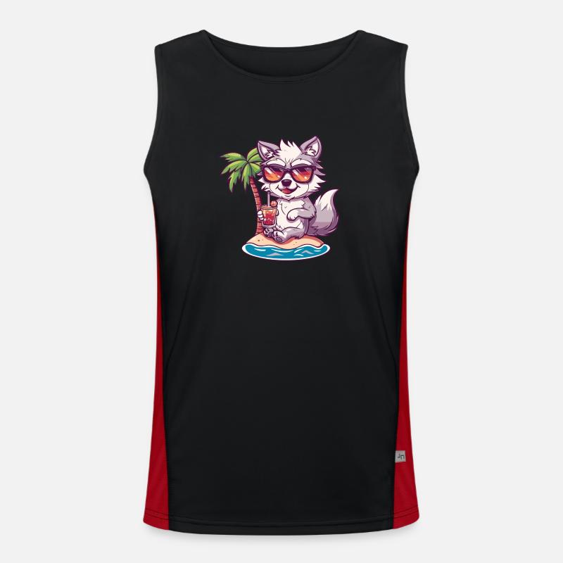Wolf Summer Beach Comic - Men's Functional Contrast Tank Top - black/red