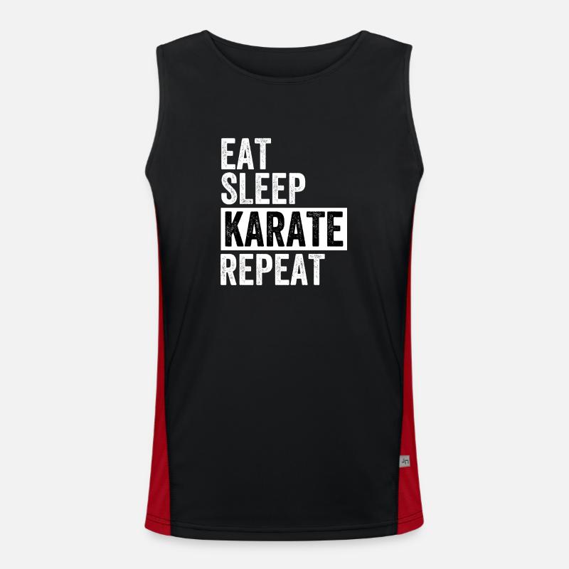Eat Sleep Karate Repeat Funktionelles Kontrast-Tank Top für Männer 