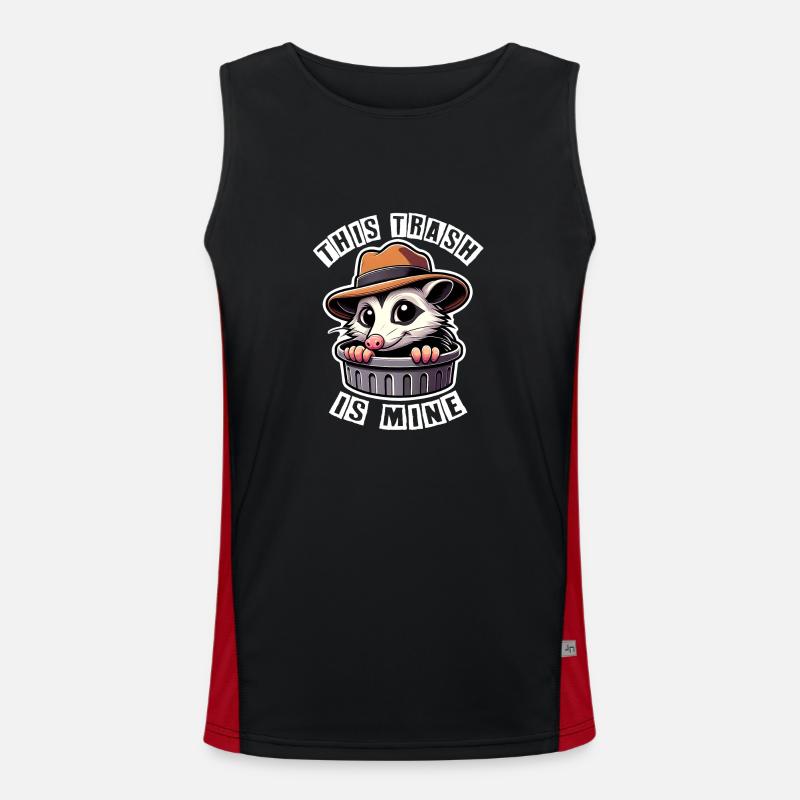 Trash Opossum mit Hut schaut aus der Mülltonne Funktionelles Kontrast-Tank Top für Männer 