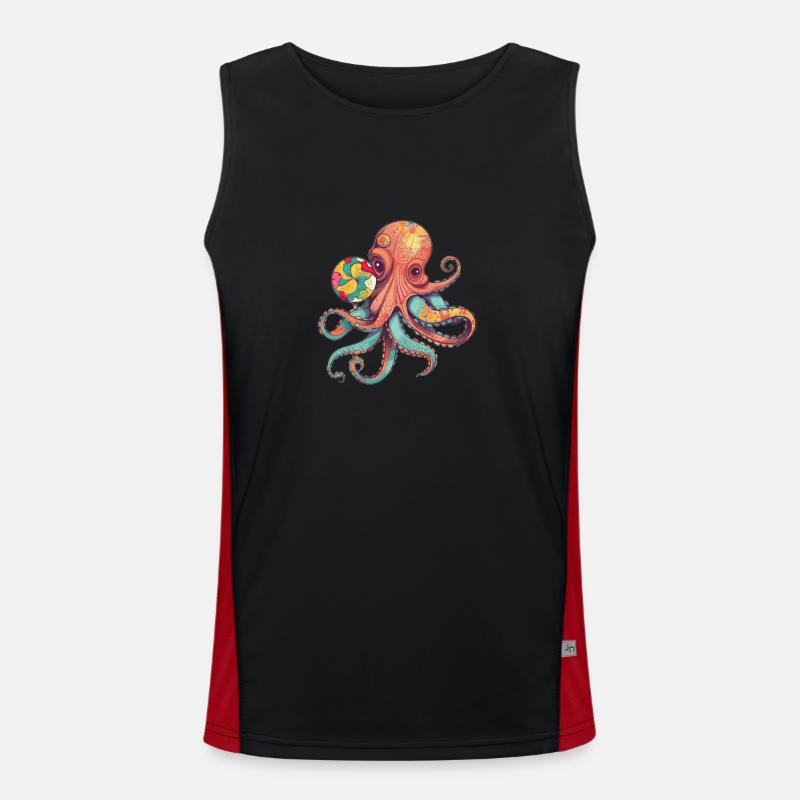 Lustiger Comic Oktopus mit Lollipop Funktionelles Kontrast-Tank Top für Männer 