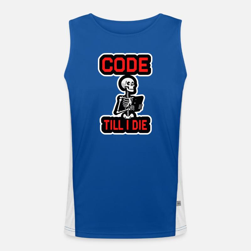 Skeleton with computer CODE TILL I DIE Men's Functional Contrast Tank Top 