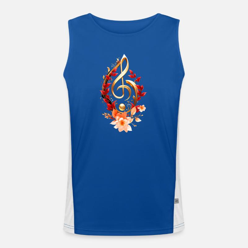 Clé de sol dorée avec des feuilles rouges. Débardeur respirant contrasté Homme 