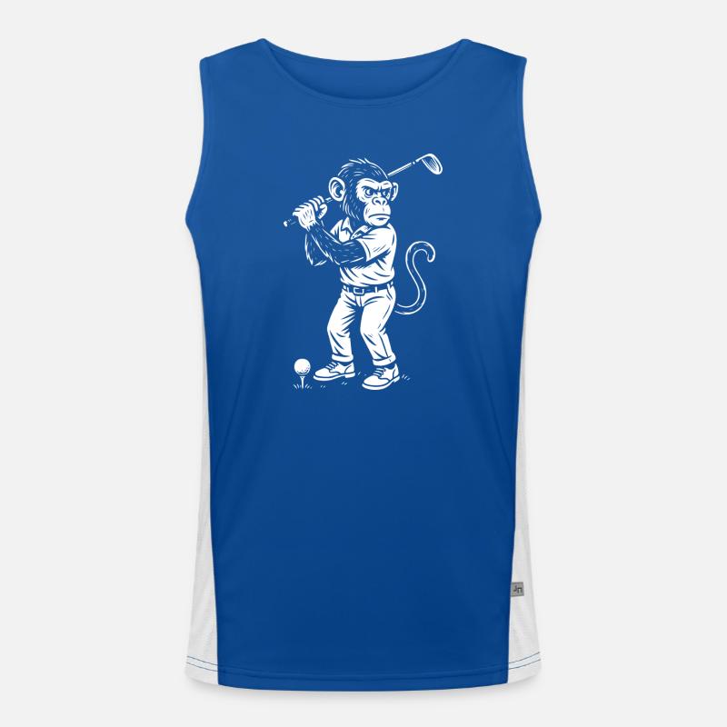 Chimp playing golf gift Men's Functional Contrast Tank Top 