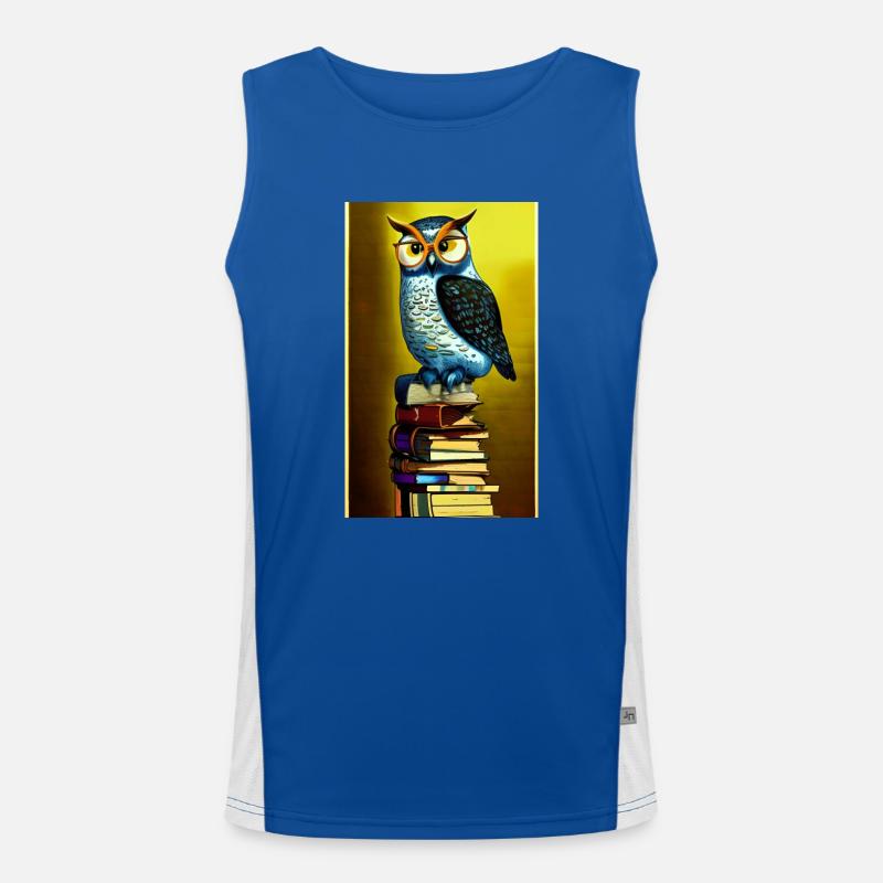 Comic Cartoon Süße Büchereule Eule Bücherstapel Funktionelles Kontrast-Tank Top für Männer 