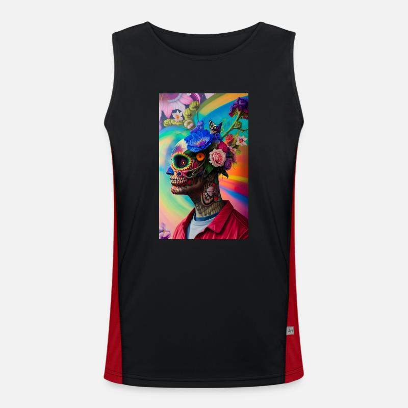 ARTWORK Flower Skull Head Guy Funktionelles Kontrast-Tank Top für Männer 