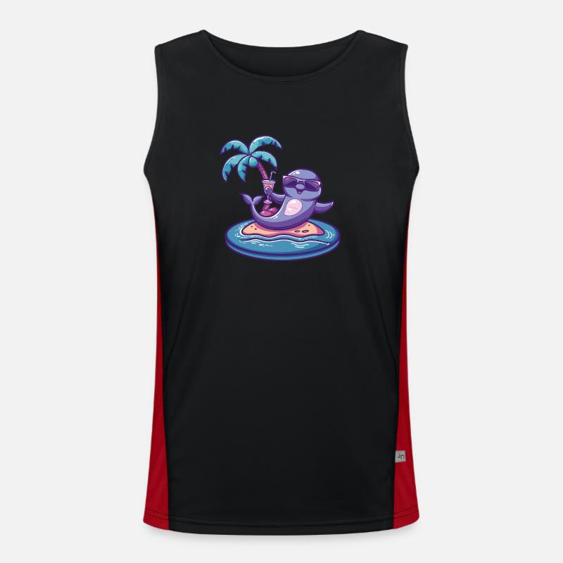 Dolphin Summer Beach Comic - Men's Functional Contrast Tank Top  - black/red