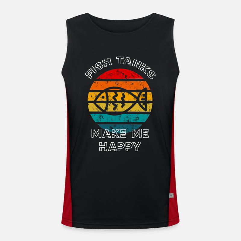 Fish Tanks Make Me Happy Retro Sunset Fish Keeper Men's Functional Contrast Tank Top 