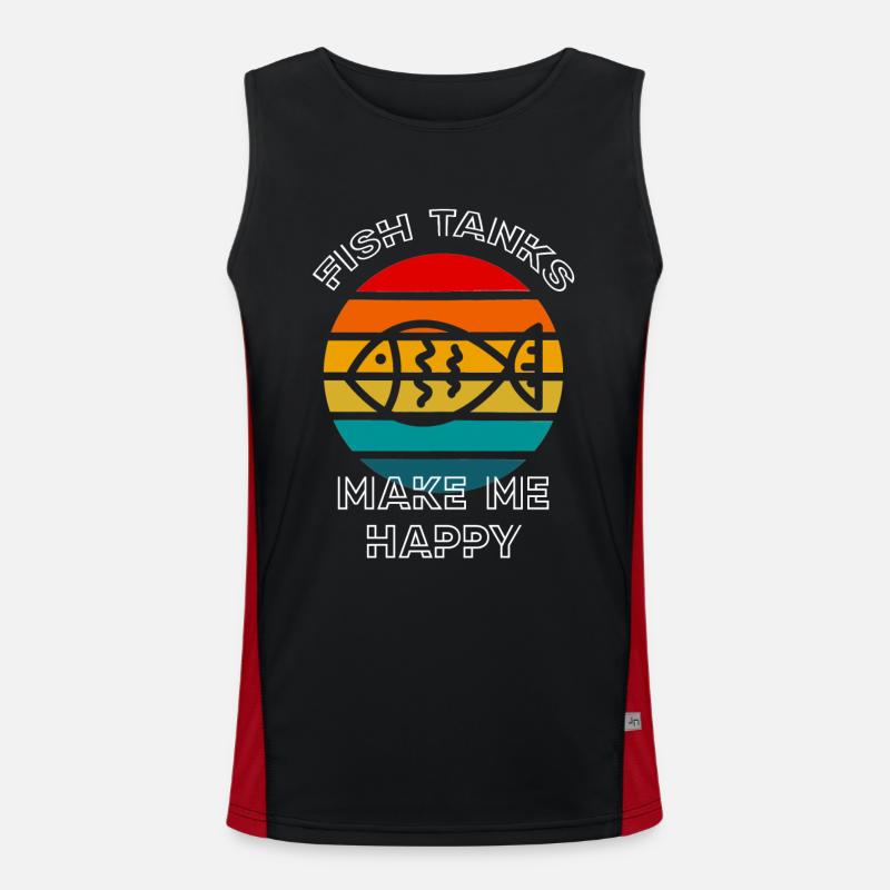 Fish Tanks Make Me Happy Retro Sunset Fish Keeper Men's Functional Contrast Tank Top 