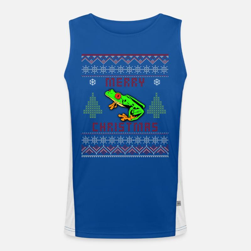 Rotäugiger Baumfrosch Hässlicher Weihnachtspullover Design Funktionelles Kontrast-Tank Top für Männer 