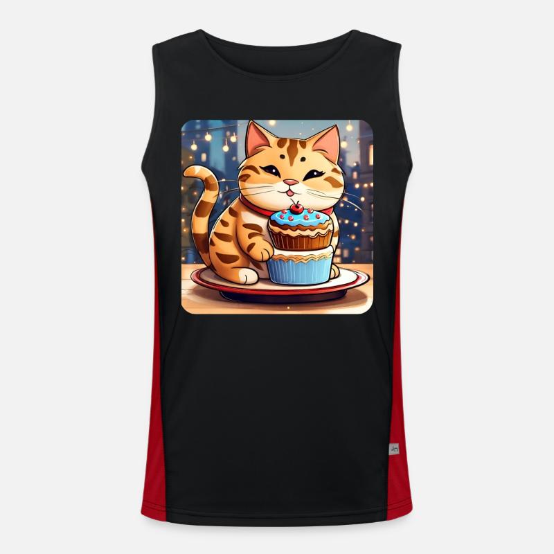 Gros chat mignon avec cupcake Débardeur respirant contrasté Homme 